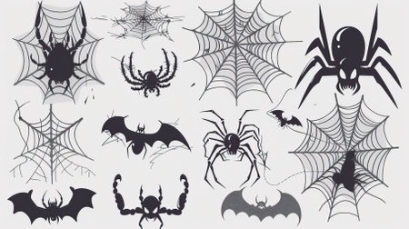 Halloween set with spiders, bats and cobwebs. Vector illustration.のイラスト素材