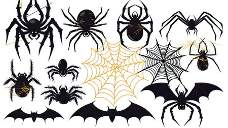 Set of halloween spiders on white background. Vector illustration.のイラスト素材
