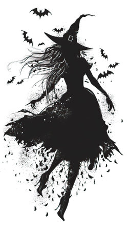 Black silhouette of a witch on a white background, halloweenのイラスト素材