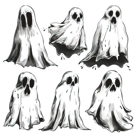 Vector set of ghosts. Hand drawn illustration for halloween.