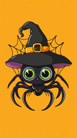 Halloween spider in witch hat. Vector illustration for your design.のイラスト素材