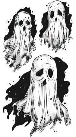 Halloween ghost. Black and white vector illustration in hand drawn style.のイラスト素材