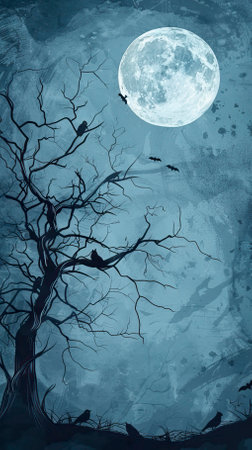 Halloween background with scary tree and full moon. Halloween background.のイラスト素材
