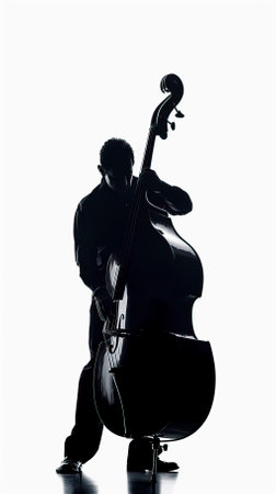 Silhouette of a double bass player isolated on white background.のイラスト素材