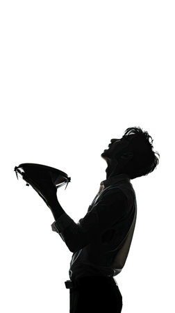one caucasian woman playing rock star in studio silhouette isolated on white backgroundのイラスト素材