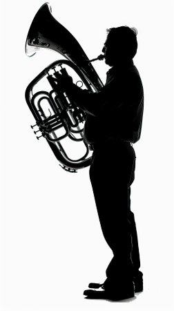 Musician playing the tuba in silhouette on a white background.のイラスト素材