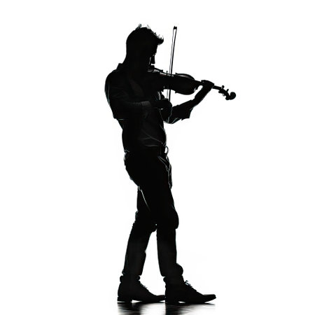 one caucasian man violinist silhouette in studio isolated on white backgroundのイラスト素材
