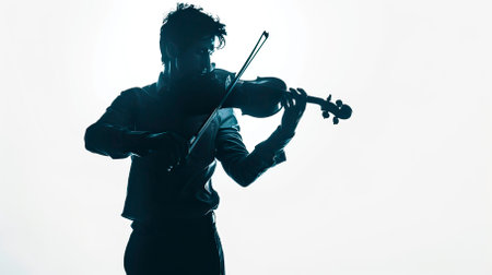 Silhouette of a male violinist playing on a white backgroundのイラスト素材