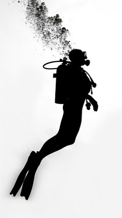 Silhouette of scuba diver in action on white background.のイラスト素材