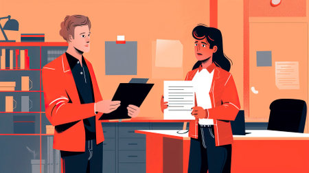 Man and woman in the office. Vector illustration in flat style.