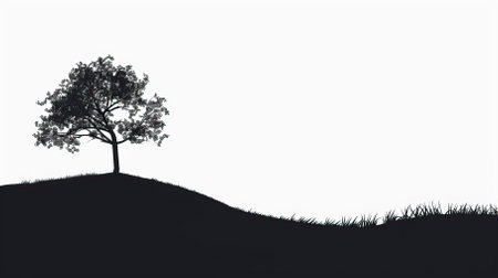 Tree silhouette on hill isolated on white background. 3D illustration.のイラスト素材