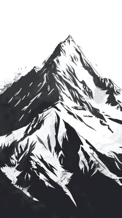Mountains in black and white on a white background. Digital painting.のイラスト素材
