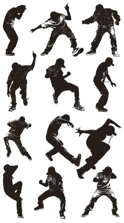 Set of silhouettes of a breakdancer. Vector illustration.のイラスト素材