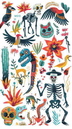 Vector set of hand drawn doodle mexican symbols and objects.のイラスト素材