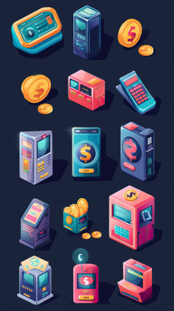Electronic money icons set. Isometric set of electronic money vector icons for web designのイラスト素材