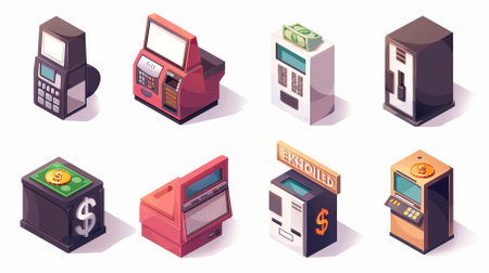 Set of isometric cash machines. Isometric cash machines. Vector illustration.のイラスト素材