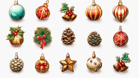 Set of Christmas ornaments on white background. Vector illustration.のイラスト素材