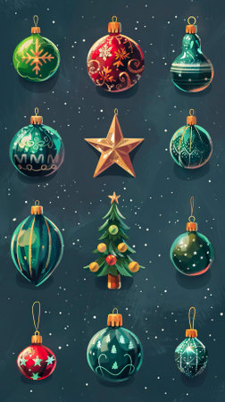 Set of christmas ornaments on blackboard background. Vector illustration.のイラスト素材