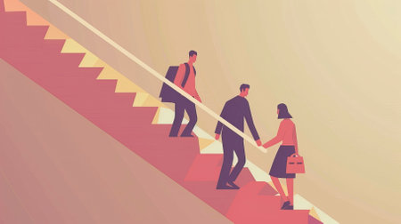Business people walking up the stairs to success. Concept business vector illustration.のイラスト素材