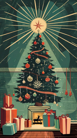 Christmas tree with presents. Vector illustration in retro style. EPS 10のイラスト素材