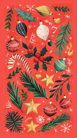 Hand drawn Christmas and New Year elements. Vector illustration in retro style.のイラスト素材