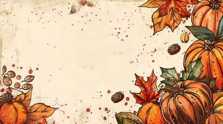 Vintage autumn background with pumpkins and leaves. Vector illustration.のイラスト素材