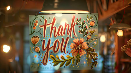 Colorful hand drawn thank you sign in cafe, vintage style.のイラスト素材