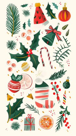 Set of Christmas elements. Vector illustration in a flat style. New Year decoration.のイラスト素材