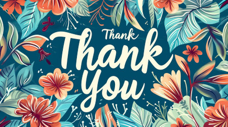 Thank you card with calligraphy and flowers. Vector illustration.のイラスト素材
