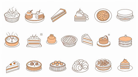 Cake icons set. Outline illustration of 16 cake vector icons for webのイラスト素材