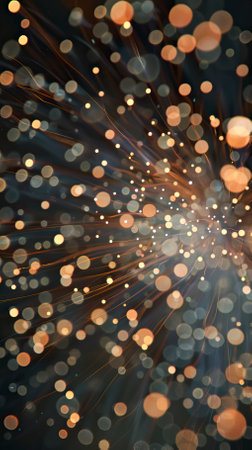 bundle of optical fibers with bokeh effect on black background