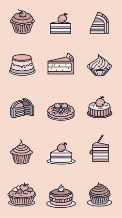 Cake doodle icon set, vector line art illustration.のイラスト素材