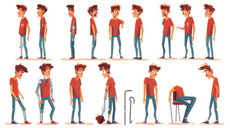Set of young man in different poses. Vector illustration in cartoon styleのイラスト素材