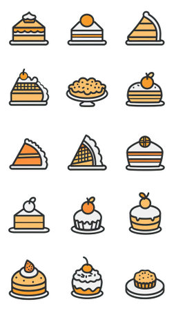 Vector line cake icons set. Outline illustration of cake vector icons for web