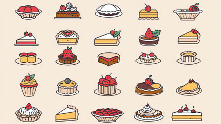 Set of cake and pastry icons. Vector illustration in flat style.のイラスト素材