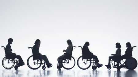 Silhouette of a group of disabled people on a white backgroundのイラスト素材