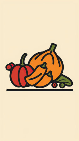 Pumpkin and pepper on the white background. Vector illustration.のイラスト素材