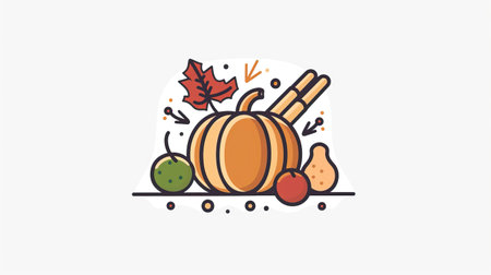 Pumpkin, autumn leaves, fruits and berries. Vector illustration.のイラスト素材