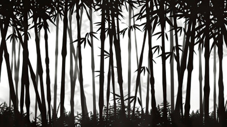 Silhouette of bamboo forest in the morning. 3D renderingのイラスト素材