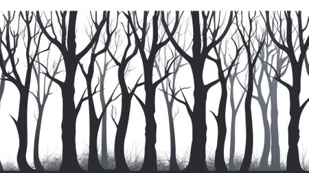 Silhouettes of bare trees in the forest. Vector illustration.のイラスト素材
