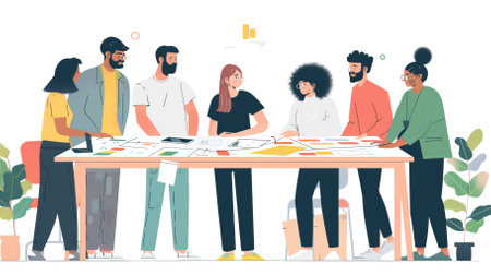 Group of business people working together in office. Teamwork concept. Vector illustration