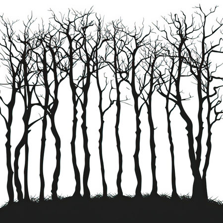 Silhouette of bare trees on white background. Vector illustration.のイラスト素材
