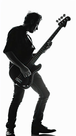 one caucasian man playing guitar silhouette in studio isolated on white backgroundのイラスト素材