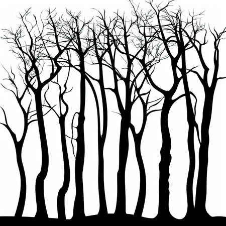 Black silhouettes of trees on a white background. Vector illustration.のイラスト素材
