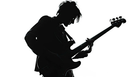 one caucasian man playing guitar silhouette in studio isolated on white backgroundのイラスト素材