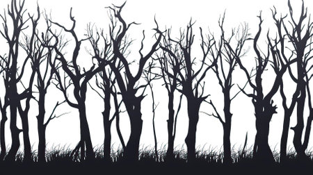 Silhouette of bare trees. Halloween background. Vector illustration.のイラスト素材