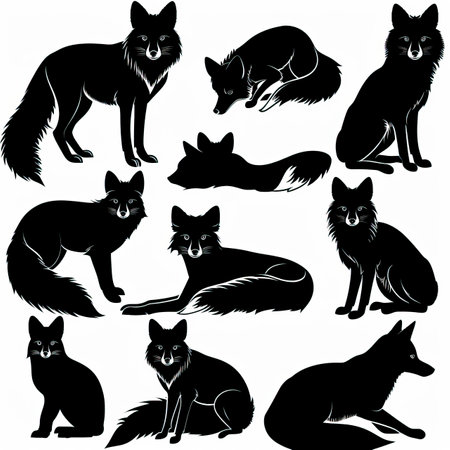 Set of black silhouettes of foxes. Vector illustration for your design