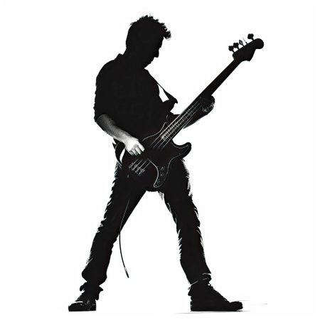 Silhouette of a man with electric guitar on a white backgroundのイラスト素材
