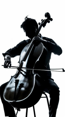 one caucasian man playing cello in silhouette studio isolated on white background
