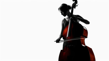 Silhouette of a woman playing the cello on white background